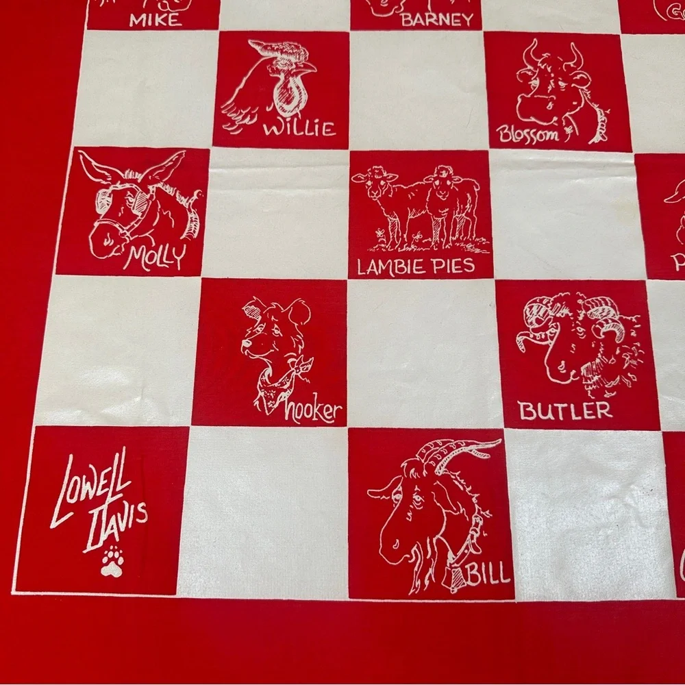 Vintage Scarf‎ Red White bandanna neck scarf bag farm animal country
